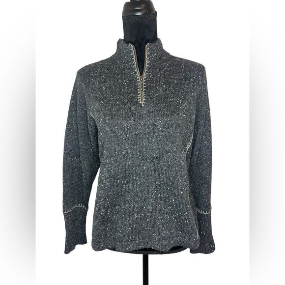 WOOLRICH 100% LAMBS WOOL GRAY STITCHED SPECKLED QUARTER ZIP SWEATER SIZE SMALL - Picture 5 of 10